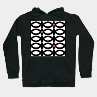 Abstract pattern in black and white with red accents Hoodie